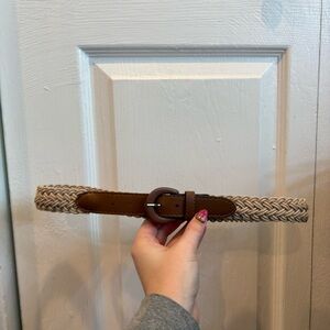 Vintage Cream Woven Braided and Brown Faux Leather Belt - 34”